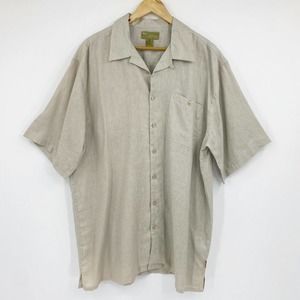 Cabana Short Sleeve 100% Linen Button Up Shirt Beige Sz 2XT